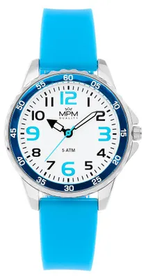 Produktbild von MPM-Quality Kinderuhr Silber Ø 37 mm Zifferblatt Weiß/Blau