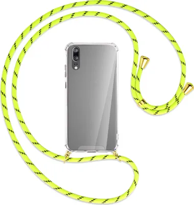 Produktbild von Handykette Backcover-Schutzhülle mit Band (Metall goldfarben) für Huawei P20 - neongelb