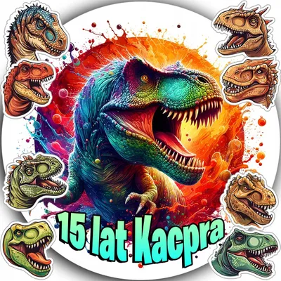 Obrázek produktu pro Opłatek Na Tort 20Cm - Dinozaur Dino Dekoracja Urodzinowa + Imię 15Cm 18Cm