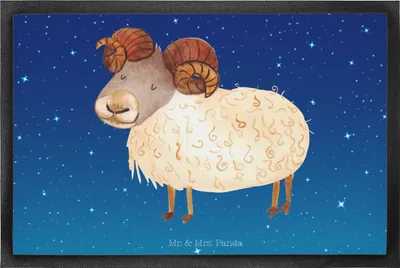 Produktbild von Mr. & Mrs. Panda fußmatte Sternzeichen Widder 60 x 90 cm - Sternenhimmel Blau - Geschenk, Türmatte, Schmutzmatte, Bock, Schmutzfänger, Schuhabstreifer, Schafbock