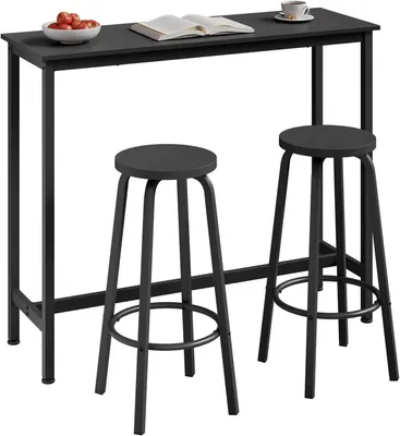 Produktbild von WOLTU Bartisch Set mit 2 Barhockern, Stehtisch & Barstuhl mit Metallgestell, 120x40x100cm : Schwarz Farbe: Schwarz