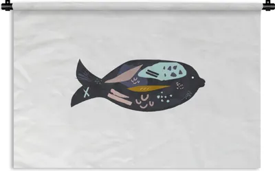 Produktbild von MuchoWow® Wandteppich Wandbehang Schwarz - Fisch - Pastell 60x40 cm Tapisserie Dekoration Wandtuch - Wanddekorationen