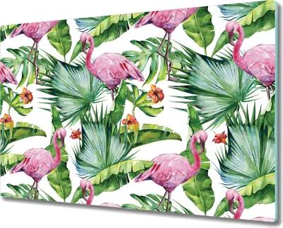 Produktbild von Glas-Herdabdeckplatte Glaskeramikkochfeld-Abdeckung - 80x52 cm - Flamingo Tropische Pflanzen