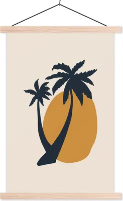Produktbild von MuchoWow® Textilposter Palme - Sonne - Pastell 60x90 cm mit holzfarbenen Rahmen - Textil