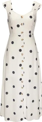 Produktbild von LASCANA Maxikleid mit breiten Trägern aus We mit Leinenanteil beige-schwarz gepunktet Größe 36