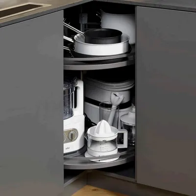Produktbild von Kesseböhmer REVO Komplettset anthrazit für Drehbeschlag 80er Eckschrank Beschlag Eckschrankbeschlag