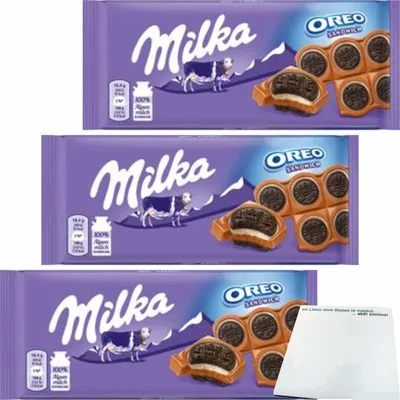 Produktbild von Milka Oreo Sandwich Schokolade 3er Pack (3x92g Tafel) + usy Block