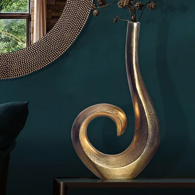 Obrázek produktu pro WOHNLING, dekorativní váza, 47 cm, hliník, zlatá barva, spirálový design, moderní, malá, dekorativní váza, extravagantní, pro květiny, hliníková stolní váza, dekorace do interiéru, stolní dekorace, ručně vyrobená