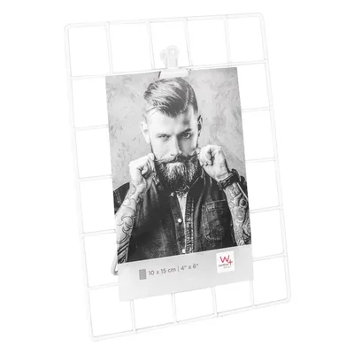 Image de Tige pour grille métallique avec clip pour 1 photo blanche 13 x 18 cm