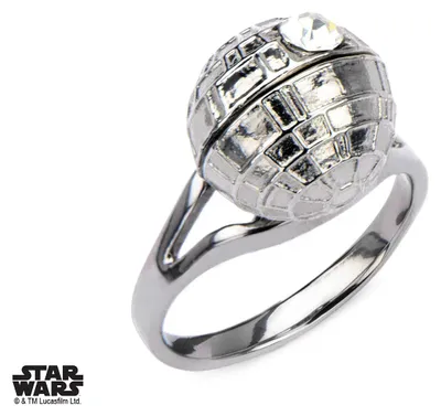 Image de Bague Star Wars, modèle Étoile de la Mort en 3D, en acier inoxydable - Taille 6