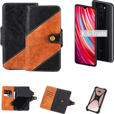 Produktbild von K-S-Trade Handyhülle Schutzhülle Bookstyle Case Wallet-Case kompatibel mit Xiaomi Note 8 Pro Handy Cover Bumper Klapphülle schwarz hellbraun 1x