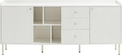 Produktbild von 2-türige Kommode mit 3 Schubladen und 4 Schubladen - Weiß und Gold - LUNAOR