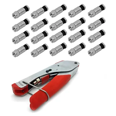 Produktbild von ARLI Kompressionszange + 20x F-Kompressionsstecker 7 – 7,5 mm – Crimpzange für SAT & Koaxialkabel wasserdicht