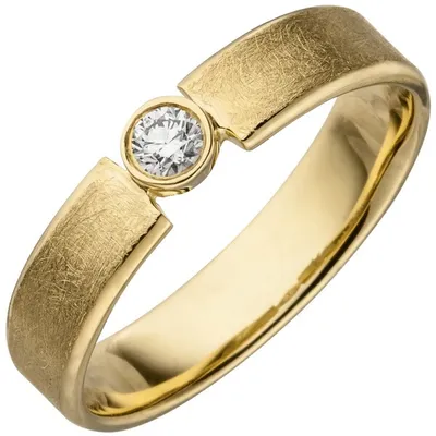 Produktbild von Gr. 58 - Damen Ring 585 Gold Gelbgold eismatt 1 Diamant Brillant 0,10ct. Diamantring