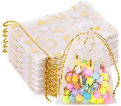 Obrázek produktu pro Organzové balicí stuhy – stuhy na balení dárků – se stahovací šňůrkou – 11 x 16 cm – ideální na svatby, Valentýna, Den matek, oslavy, Vánoce a další příležitosti – 100 kusů