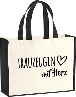 Produktbild von Huuraa Jutetasche Trauzeugin mit Herz 21 Liter Black Jute und Baumwolle Einkaufstasche Geschenkidee