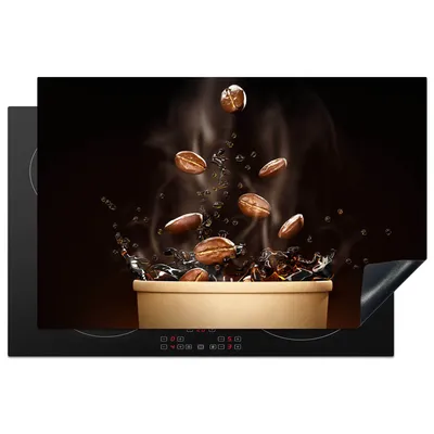 Produktbild von KitchenYeah© Herdabdeckplatte Kaffee - Schwarz - Kaffeebohnen , 81x52cm, Küche Deko, Glaskeramikkochfeld Herdabdeckung, Abdeckplatte fùr Kochfeld