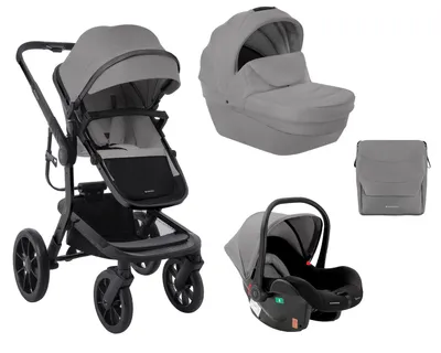 Produktbild von Kikkaboo Kombikinderwagen Irene 3 in 1 Babywanne Autositz Adapter Wickeltasche grau schwarz