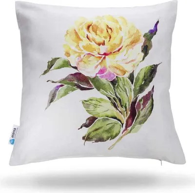 Obrázek produktu pro Dekorativní povlak na polštář "Étérea", květinový motiv, žlutá barva, rozměry 40x40 cm, barva taupe, 100% bavlna