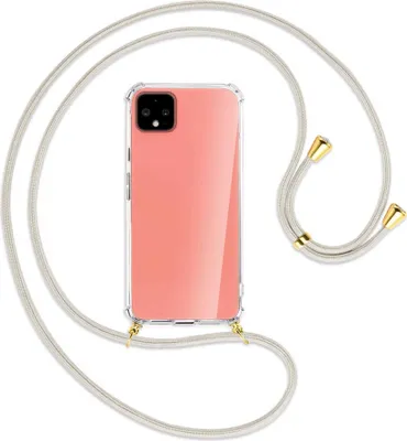 Produktbild von Handykette Backcover-Schutzhülle mit Band (Metall goldfarben) für Google Pixel 4 - broken white