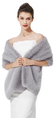 Immagine prodotto di Stola in ecopelliccia da donna, sciarpa, giacca da sposa, colore grigio, taglia unica