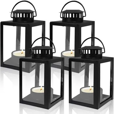 Productafbeelding van 4 stuks lantaarns voor buiten, 6 x 10,1 cm windlicht buiten, lantaarn voor blokkaarsen, tuinlantaarn, theelichthouder