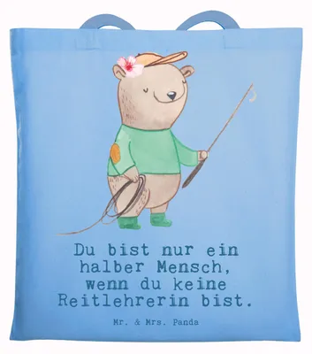 Produktbild von Mr. & Mrs. Panda dokumententasche Reitlehrerin Herz - Sky Blue - Geschenk, Shopping Tasche, Tote Bag, Stoffbeutel, Einkaufstasche, Laptoptasche, Schultasche