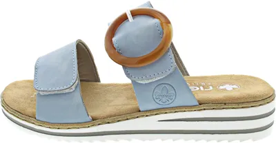 Produktbild von Rieker Damen Pantolette Schnalle Keilabsatz Wedge Klettverschluss V0692, Größe:37 EU, Farbe:Blau