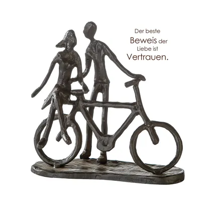 Image de Gilde Skulptur, "Pair on Bike", Fahrradmotiv, Paarmotiv, Eisen, braun, VE 1, L. 8 cm, B. 15 cm, H. 15 cm 74610 4001250746102