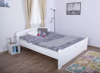 Produktbild von Doppelbett "Easy Premium Line" K5, inkl. 1 Abdeckblende 180 x 200 cm Buche Vollholz massiv weiß lackiert
