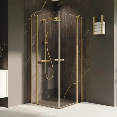 Produktbild von Eckeinstieg mit Drehtür mit Festteil BREUER Elana 2.0 rund 100 x 100 cm Profil gold Klarglas