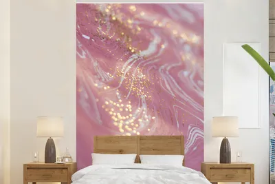 Produktbild von MuchoWow® Fototapete für Wohnzimmer oder Schlafzimmer Wandtapete Vinyl Motivtapete Marmor - Glitzer - Rosa - 225x350 cm - Schlafzimmer tapete