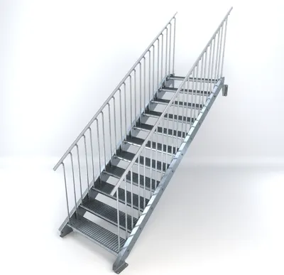 Produktbild von Stahltreppe 11 Stufen bis Höhe 220 cm, Laufbreite : 100 cm beidseitiges Geländer ST 3 (31 / 9 mm schmal)