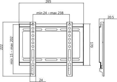 Obrázok produktu pre LogiLink BP0034, 58,4 cm (23"), 106,7 cm (42"), 35 kg, 50 x 50 mm, 200 x 200 mm, Čierna, Nerezová oceľ