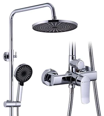 Produktbild von Duschsystem mit Armatur Höhenverstellbare Dusche 26 cm Regendusche 3-Funktions-Handbrause Edelstahl Chrom