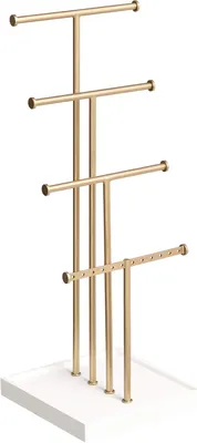 Imagen del producto de Árbol joyero de 4 niveles - Soporte para joyas, ideal para pendientes, collares y pulseras - Color blanco y latón