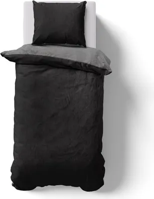 Produktbild von Flausch Wende Bettwäsche 135x200 80x80 cm Cashmere Touch Plüsch Schwarz-Grau