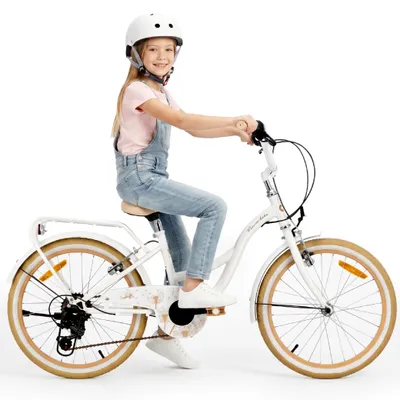 Image de Vélo fille Vélo enfant à partir de 6 ans Vélo enfant 20 pouces avec 6 vitesses Vélo coeur Shimano Heart Bike écru blanc