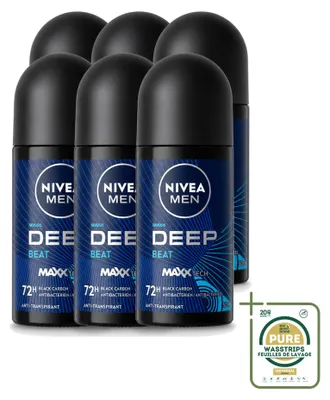 Immagine prodotto di 6 deodoranti roll-on NIVEA MEN Deep Beat - 50 ml - Confezione da 6 pezzi