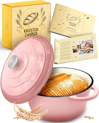 Produktbild von KRUSTENZAUBER Gusseisen Topf als Schmortopf mit Deckel - 26cm Emaille Topf als Gusseisen Bräter oder Brotbacktopf - Backofengeeigneter Dutch oven