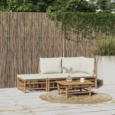 Produktbild von 3-tlg. Garten-Lounge-Set mit Kissen Creme Bambus , Gartenmöbel-Sets Design 2024