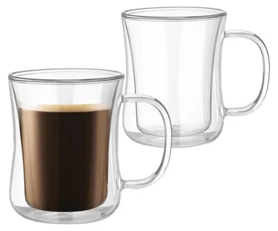 Immagine prodotto di Set da 2 bicchieri doppi isolati per Latte Macchiato, capacità 250 ml, in vetro borosilicato con manico