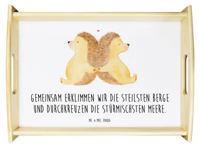 Produktbild von Mr. & Mrs. Panda tablett für bett Igel händchenhaltend - Weiß - Geschenk, Hochzeit, Ehe, Servier, Deko, Bett-Tablett, Händchen Halten, Liebe, Freundin, Sofa, Love