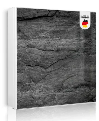 Produktbild von banjado Schlüsselkasten aus Metall, 30x30cm groß mit 32 Haken, als Magnettafel nutzbar, Korpus schwarz, Anschlag rechts, Schiefer Platte 1 [SKGW1 13611]