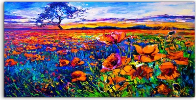 Produktbild von Coloray - Glasbild - 120x60 cm - Wandbild - Glasbilder - Blume Wiese Baum Landschafts Himmel