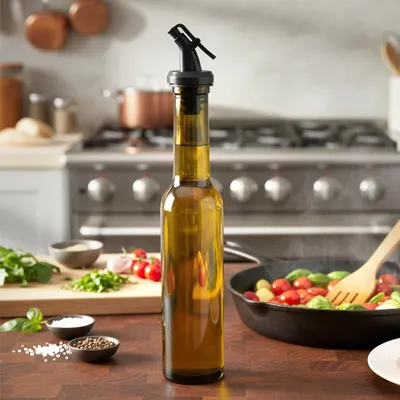 Obrázok produktu pre Sklenená fľaša na olej a ocot s dávkovačom, objem 210 ml