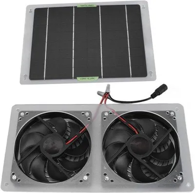 Zdjęcie produktu dla Zestaw wentylatorów solarnych do użytku na zewnątrz, wentylator wyciągowy zasilany energią słoneczną, idealny do kamperów i szklarni, dla zwierząt domowych, energooszczędny.