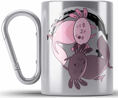 Produktbild von Trendation - Axolotl Edelstahl Tasse Karabiner Grafik Lustig Geschenkidee Schwanzlurch Tiere Geschenk Ying Yang Zeichen (Silber)