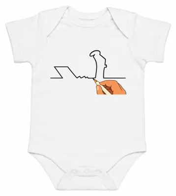 Immagine prodotto di La Linea Balum, serie animata "Strichmännchen", cultura italiana, Osvaldo Cavandoli. Body per neonato, colore bianco, taglia 3/6 mesi