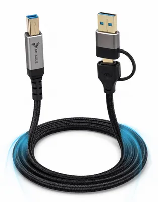 Produktbild von USB DruckerKabel USB C USB A auf USB B 3.0 1m Reagle 2 in 1 Scannerkabel Druckerkabel für Drucker Scanner Externe Festplatte Nylon Schnell Daten